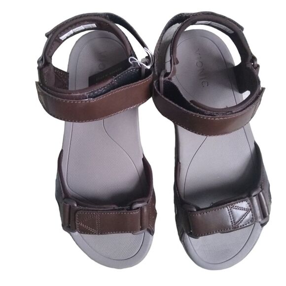 New! Vionic Velcro Adjustable Canoe Leo Men\'s Brown Leather Strap Sandal main image 3